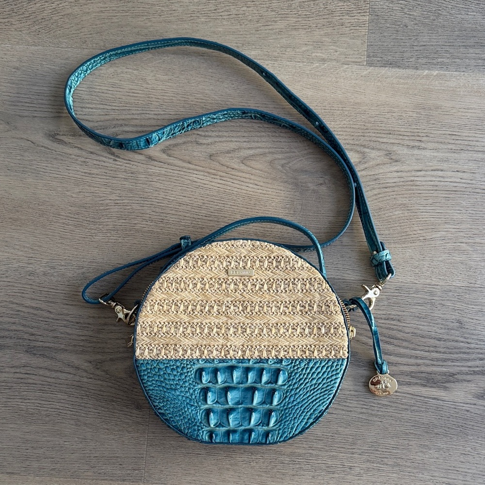 Teal & Natural Round Crossbody Bag